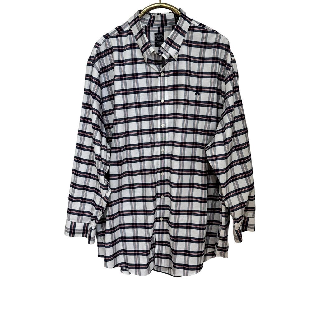 Brooks Brothers Red White Blue Plaid Non-Iron Stretch Shirt Preppy Men's XL